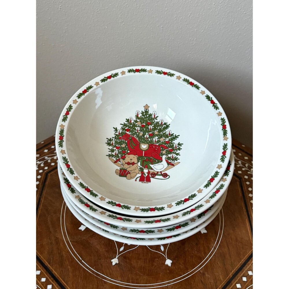Vintage ‘O’ Christmas Tree’ Soup/Cereal Ten Strawberry Street 1987 - Set Of 4